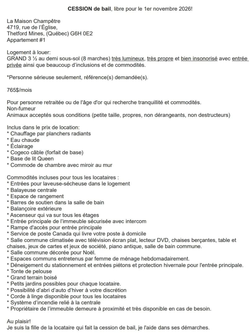 3½ à louer Pontbriand, Thetford Mines — photo 1 (Appartement 3½ à Thetford Mines)